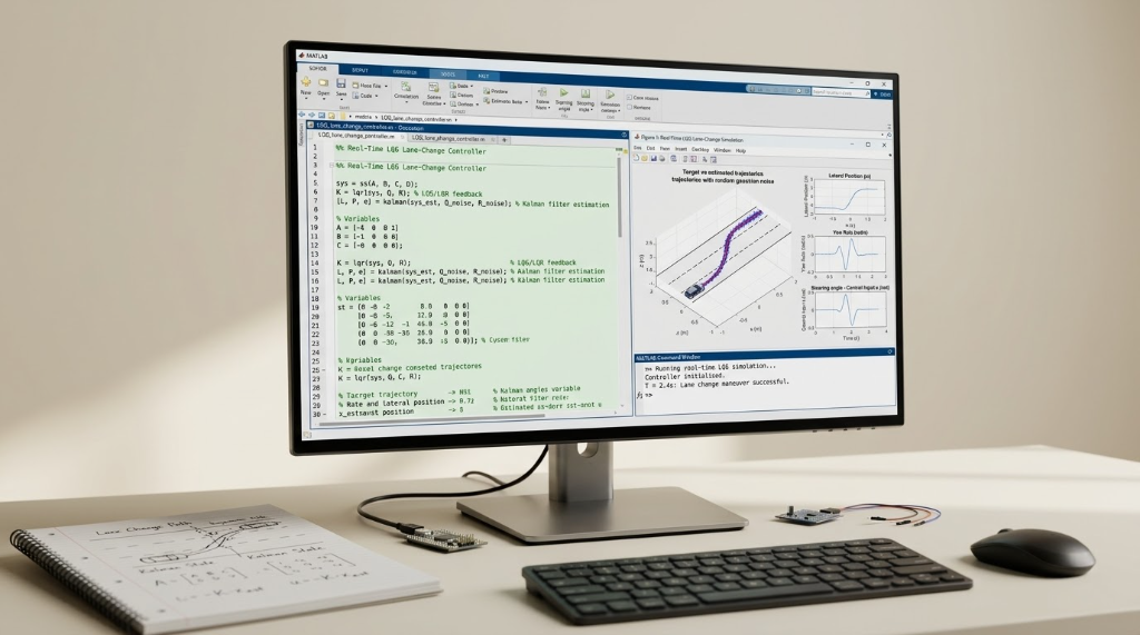 Real-Time LQG Lane-Change Controller MATLAB and Kalman Simulation